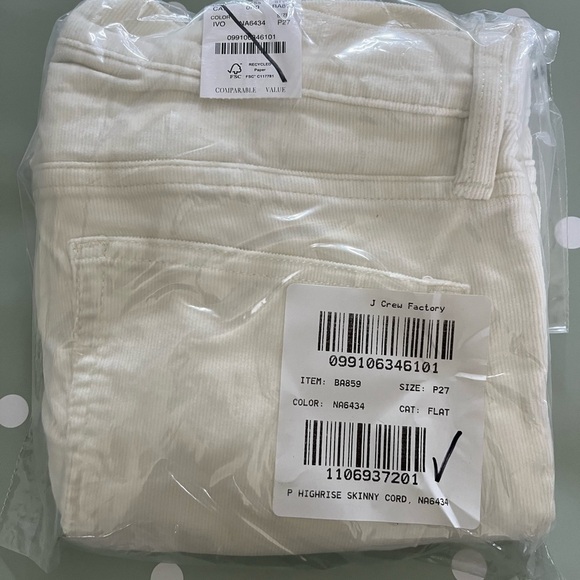 J. Crew Factory Petite High rise skinny Corduroy BA859 Ivory 27P 27 - Picture 5 of 5